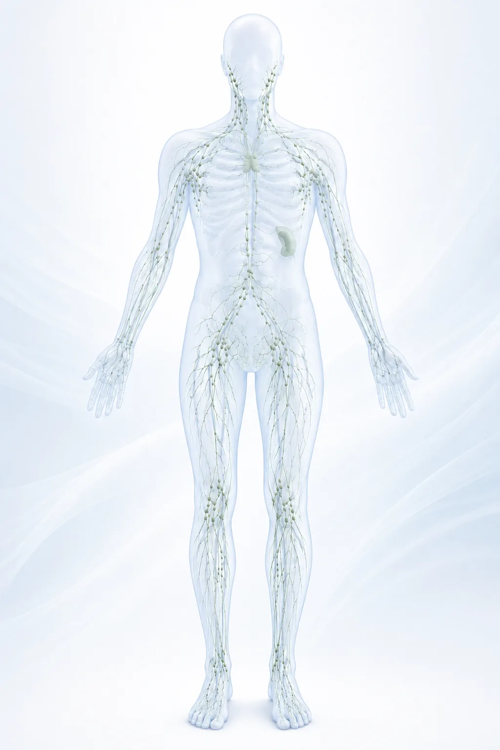 Diagram of the lymphatic system and its drainage pathways