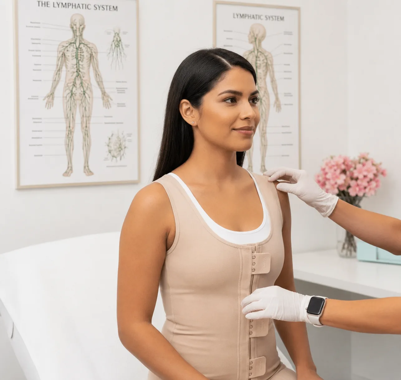 Compression garment fitting during in-home post-operative recovery care